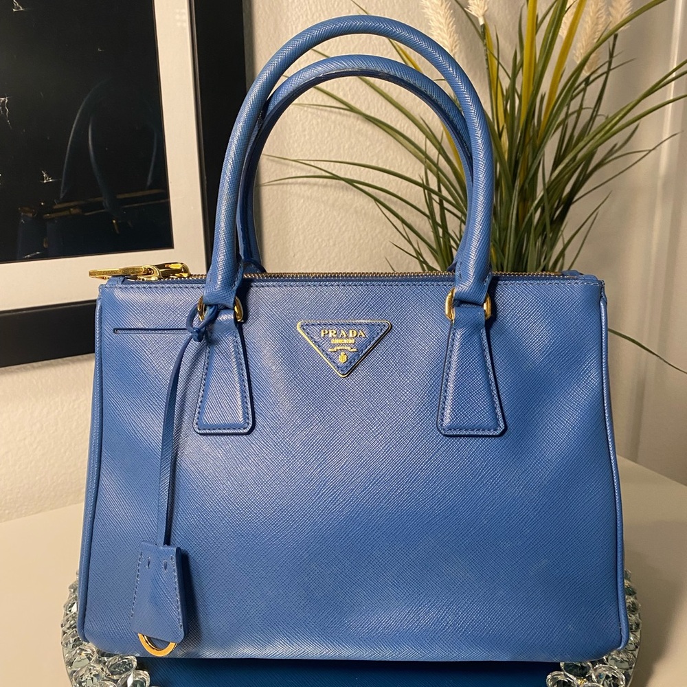 PRADA Galleria Small Saffiano Leather Tote In Blue - Picture 17 of 17